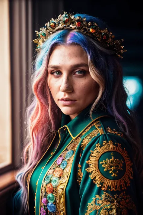 A stunning intricate full color portrait of ksha1 , wearing a hippie outfit, epic character composition, by ilya kuvshinov, alessio albi, nina masic, sharp focus, natural lighting, subsurface scattering, f2, 35mm