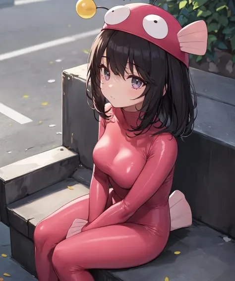 1girl, anglerfish costume, pink bodysuit, pink headwear, black hair, sitting
<lora:anglerfish-000009r:1>