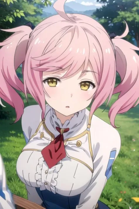 (((pixel-perfect, detail-perfect))), solo, 1girl, <lora:philuffy-bahamut-01:0.8>, philuffy aingram, uniform, white shirt, ascot, looking at viewer, parted lips