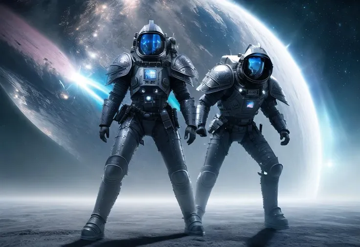 ((masterpiece)), ((high quality)), ((best quality)), (extremely detailed 8k wallpaper) woman warriror with futuristic power armor made from kevlar and titanium, dynamic light, cinematic light, octane render, unreal render, itricate, long blue hair, ((blue eyes)), ((Celtic armor engraving)), mechanical wings with led, valkiria, war paint on face, (led on armor), (tactical equipment), (space station), magic fog, space ship, asteroid, ((medieval rags of clothing)), (show skin), on alien planet, dynamic pose, armored transport, Animistic, Colorful-Creation, cape, footsteps, alien structure, holograpchic gadget,