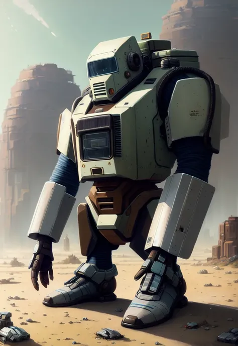 mech having crisis since socks dont fit to him anymore he has gained weight, highly detailed, scifi , fantasy, highly detailed, digital painting, trending on artstation, concept art, sharp focus, illustration, global illumination, shaded, art by Simon St�lenhag