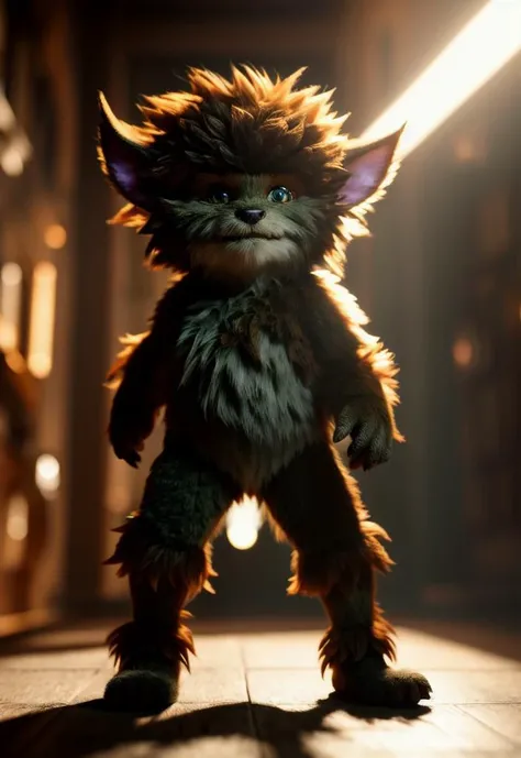 full body pose, hyperrealistic photograph of a cute fuzzy goblin monster, dim volumetric lighting, 8 k, octane beautifully detailed render, extremely hyper detailed, intricate, epic composition, cinematic lighting, masterpiece, trending on artstation, very very detailed, stunning, hdr, smooth, sharp focus, high resolution, award, winning photo, dslr, 5 0 mm