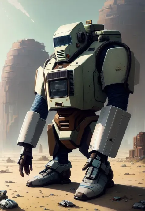 mech having crisis since socks dont fit to him anymore he has gained weight, highly detailed, scifi , fantasy, highly detailed, digital painting, trending on artstation, concept art, sharp focus, illustration, global illumination, shaded, art by Simon St�lenhag