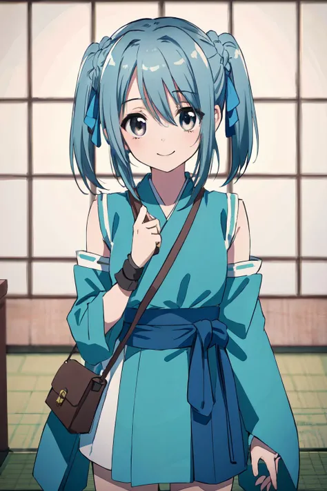 <lyco:sagara_youchien_v2:0.6> takenaka hanbei, long hair, twintails, hair ribbon, fingerless gloves, detached sleeves, japanese clothes, obi, shoulder bag, tabi, waraji,
(best quality, masterpiece, RAW photo,ultra-detailed:1.2), <lyco:GoodHands-beta2:1.0>,1girl,solo,looking at viewer,smile