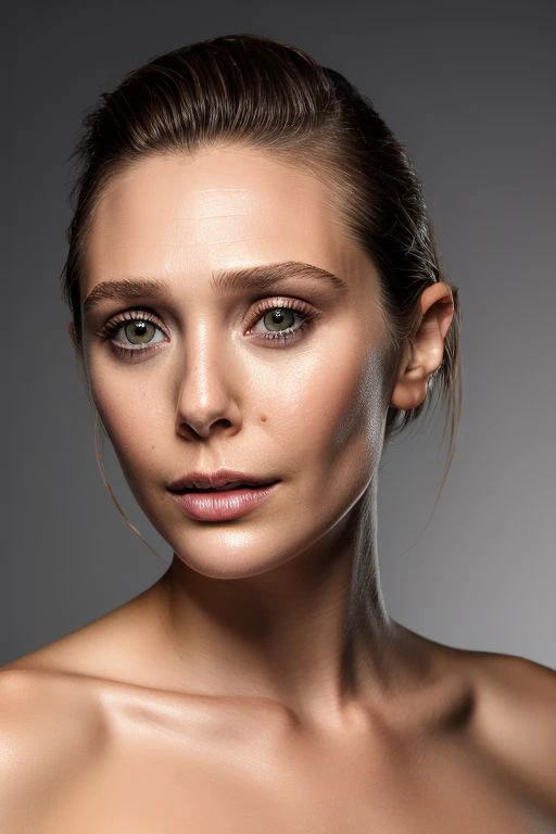 portrait of young sks woman, topless, slick hair, oiled skin, grey background,
<lora:CR-ElizabethOlsen_v1-malcolmrey:1.1>