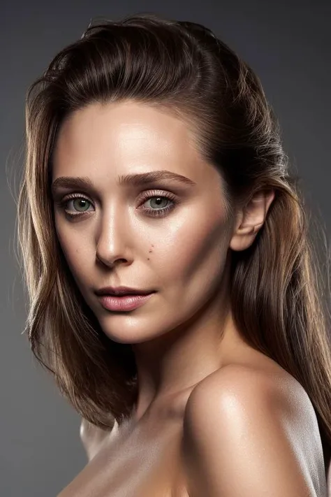 portrait of young sks woman, topless, slick hair, oiled skin, grey background,
<lora:CR-ElizabethOlsen_v1-malcolmrey:1.1>