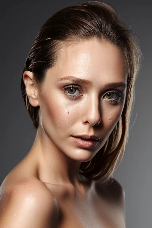 portrait of young sks woman, topless, slick hair, oiled skin, grey background,
<lora:CR-ElizabethOlsen_v1-malcolmrey:1.1>