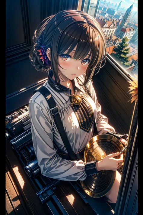 crossed bangs, maid headdress, shy, Surrealism, anime style --auto