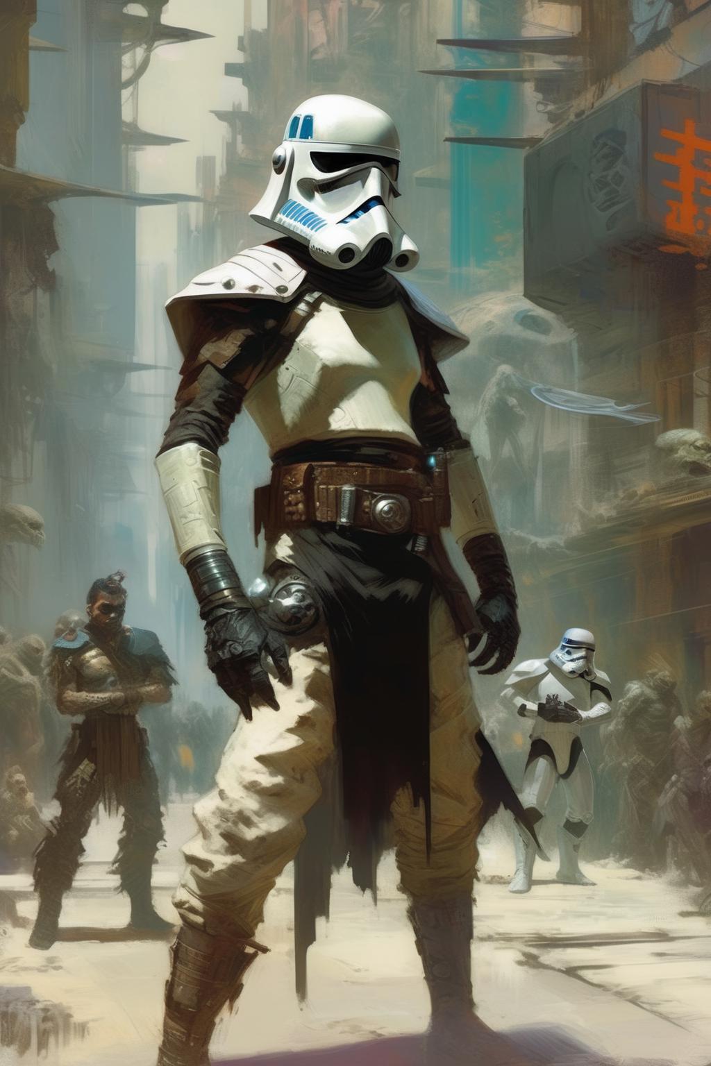 A painting of a man in a helmet and a pair of gloves - SeaArt AI