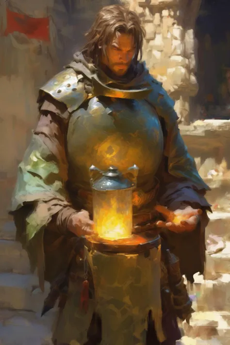 <lora:Craig Mullins Style:1>Craig Mullins Style - medieval Magic shonen character healing tank light study impasto en plein air rendered with bold brushstrokes
