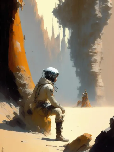 <lora:CraigMullins:1>single person , alone, landsacape by john berkey