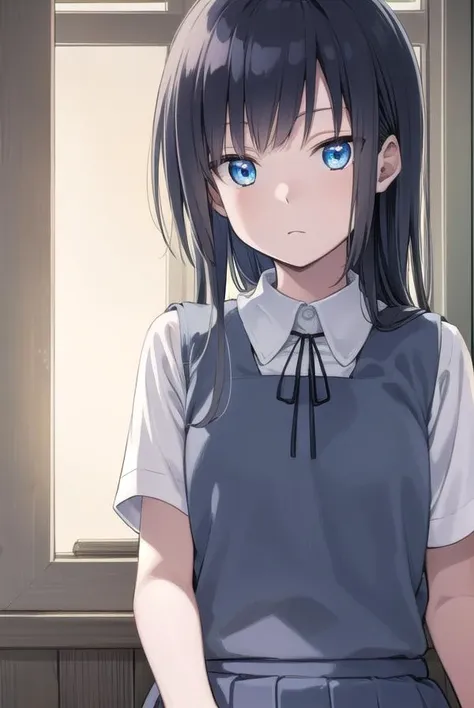 musumesan, <lyco:musumesan-lyco-nochekaiser:1>,
musume san, long hair, bangs, blue hair, blue eyes,
BREAK skirt, shirt, ribbon, school uniform, short sleeves, pleated skirt, vest, neck ribbon, sweater vest,
BREAK indoors,
BREAK looking at viewer, (cowboy shot:1.5),
BREAK <lyco:GoodHands-beta2:1>, (masterpiece:1.2), best quality, high resolution, unity 8k wallpaper, (illustration:0.8), (beautiful detailed eyes:1.6), extremely detailed face, perfect lighting, extremely detailed CG, (perfect hands, perfect anatomy),