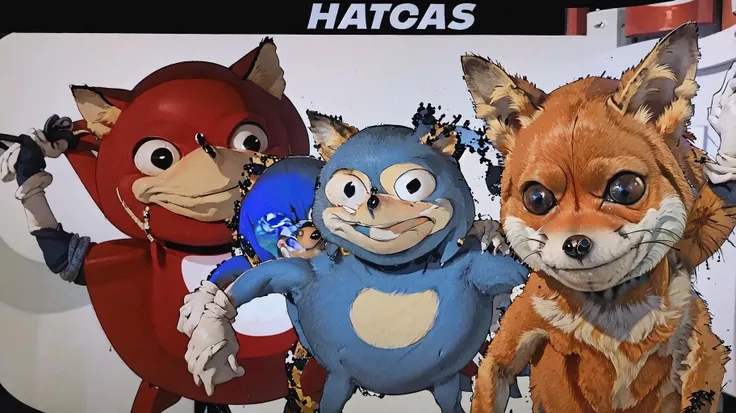 Highly detailed, High Quality, Masterpiece, beautiful, no humans,
BREAK UgandaKnuckles, <lora:UgandaKnuckles:1>, red skin, white gloves,
BREAK, Sanic, <lora:Char_Sonic_Sonic:0.8>,
BREAK TailsTheFox, animal, animal focus, <lora:Char_Sonic_CursedTails:0.6>