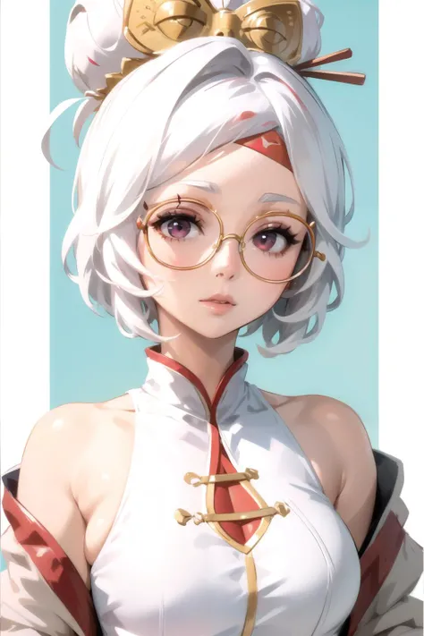 (masterpiece), (best quality),
solo, 1girl, 
purah, white hair,  glasses, hair ornament, <lora:Purah:0.7>
