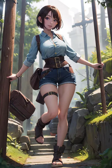 masterpiece, best quality,1girl,young girl,brown eyes,short hair,determined _facesmile,shiny skin,(nice leg line:1.3),thin waist,huge breasts,
BREAK
rogue, goblins, forest, stealth, traps, battle, epic, adventurous, mysterious, perilous
BREAK
around crowd:1.1,depth of field,looking at viewer,from front,full body