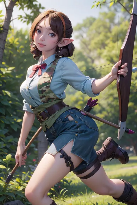 masterpiece, best quality,1girl,young girl,brown eyes,drill hair,suppressed _facesmile,shiny skin,(nice leg line:1.3),thin waist,huge breasts,
BREAK
Elf archer, Bow and arrows, Forest, Camouflage, Tracking, Ambushing, Long-range attacks
BREAK
around crowd:1.1,depth of field,looking at viewer,from side,upper body