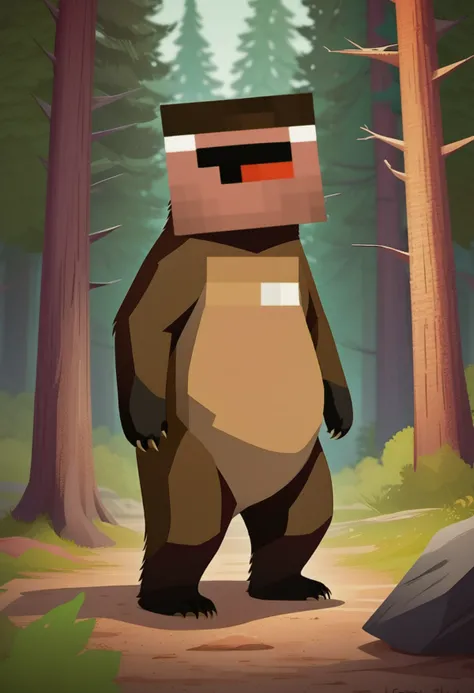 a bear in the woods, square noob head<lora:sendnoobs-sdxl-adam-e:1>