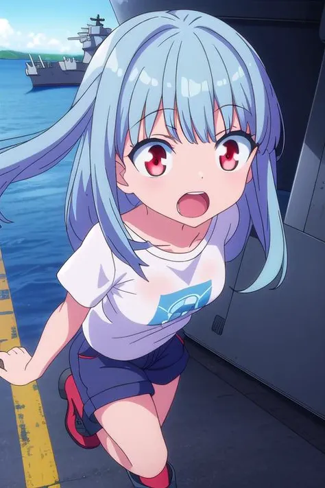 Anime girl in red eyes and white shirt talking on cell phone, Gapmoe Yandere, 2 d anime style, Watery red eyes, yandere, In an anime style, Kantai Collection Style, In anime style, yandere. tall, In a Japanese anime style, Flat anime style shading, Lori, by Shingei, anime moe art style