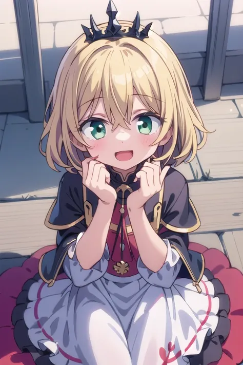 insanely detailed, absurdres, ultra-highres, ultra-detailed, best quality,
1girl, solo, nice hands, perfect hands,
BREAK
princess, princess dress with many frills, teara on hair,
happy smile, laugh, open mouth,
sitting, seductive pose,
from above, cowboy shot,
BREAK
slender, kawaii, perfect symmetrical face, ultra cute girl, ultra cute face, ultra detailed eyes, ultra detailed hair, ultra cute, ultra beautiful,
BREAK
(fantasy world, in castle), depth of field,
medium large breasts, (cleavage:-1.5),
BREAK
blonde hair, medium hair, messy hair, green eyes, hair between eyes