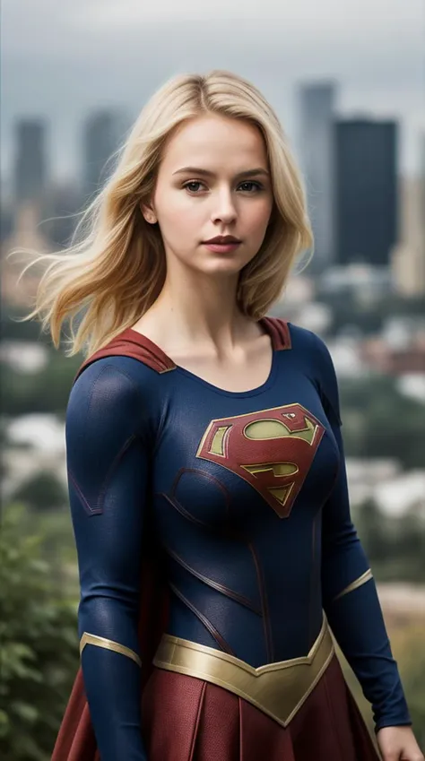 supergirl, upper body, platinum blonde hair, upper body, city background,  stylized,   sharp, extreme detailed, HD, HDR, , masterpiece, high quality, high resolution, breathtaking, award-winning, professional, sleeves past wrists,
 <lora:backlight_slider_v10:-1>, (photorealistic:1.5), (film grain:1.5),