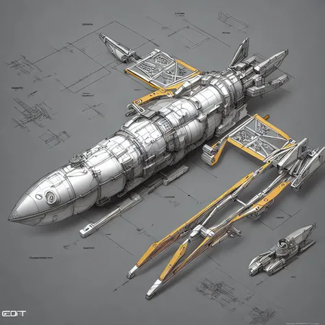 Orthographic projection planIt drawing of a spaceship.  Vehicle design, greyscale