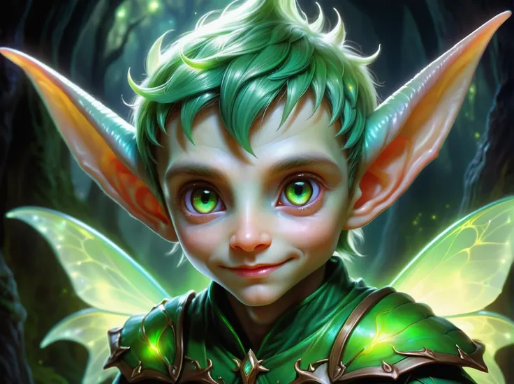 hyper detailed masterpiece, dynamic realistic digital art, awesome quality, male  changeling, tiny fairy elf like creature, baby, otherworldly ethereal glow, distinctive captivating eyes, facial features that convey an otherworldly charm, supernatural abilities elf like pointed ears, enchanted ethereal clothing, innocent <lora:DonMSp3ctr4l-000008:0.8> DonMSp3ctr4l