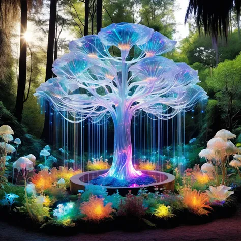 DonMSp3ctr4lXL, An otherworldly botanical garden, with spectral flowers and trees that emit a ghostly bioluminescence, a haven for mythical creatures <lora:DonMSp3ctr4lXL:1> <lora:EnvyBetterHiresFixXL01:0:hr=1>