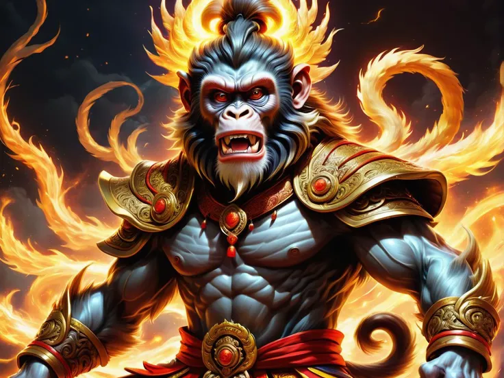 hyper detailed masterpiece, dynamic realistic digital art, awesome quality, amazon, Mythical Monkey King from Chinese folklore,  immense strength and magical powers, master of transformation and combat,  mischievous and rebellious spirit, perseverance, cunning, electrifying,disunited,gushing,worn <lora:DonMSp3ctr4l-000008:0.8> DonMSp3ctr4l