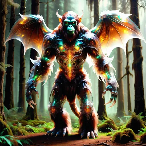 hyper detailed masterpiece, dynamic, awesome quality,DonMSp3ctr4lXL,transluscent succubus, cryptid large humanoid ape-like creature, brown fur, stands upright, , elusive, mysterious, forest-dwelling, antiquated,condensing,cyborg,serenading,Sooty,historical,away from the city,enveloping,melancholic <lora:DonMSp3ctr4lXL:1>