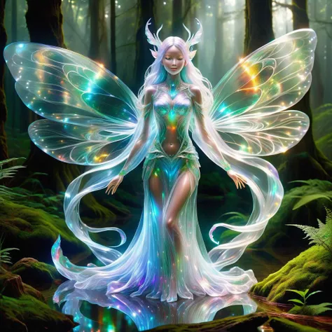 hyper detailed masterpiece, dynamic, awesome quality,DonMSp3ctr4lXL,transluscent nymph, ethereal beauty, nature's guardian, alluring grace, youthful appearance, connected to the environment, magical presence, nature spirits, reside in forests and water bodies, fantasy <lora:DonMSp3ctr4lXL:1>