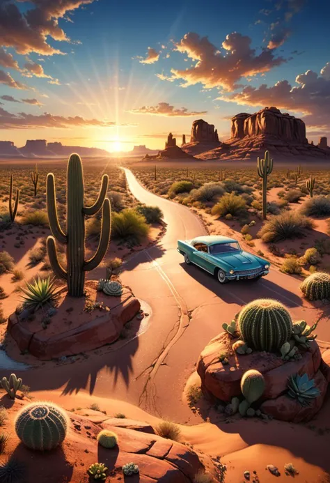 (masterpiece), realistic lighting, score_9, score_8_up, score_7_up, realistic, intricate details, hyperdetailed, extremely sharp, 4k, ,vivid colors,
((masterpiece)), ((best quality)), (ultra-detailed), absurdres, extremely detailed CG unity 8k wallpaper, Official Art, the fantastic route 66 at sunset crossing the desert, cacti, succulents, astral energy, magical and romantic atmosphere colorful, late spring scenery, illustration, (dramatic lighting:1.1),
hyperdetailed, hyperrealistic, 8k, high quality, hi res, best quality, high quality, absurd res, volumetric lighting, reflections, polished, intricate, soft warm lighting,