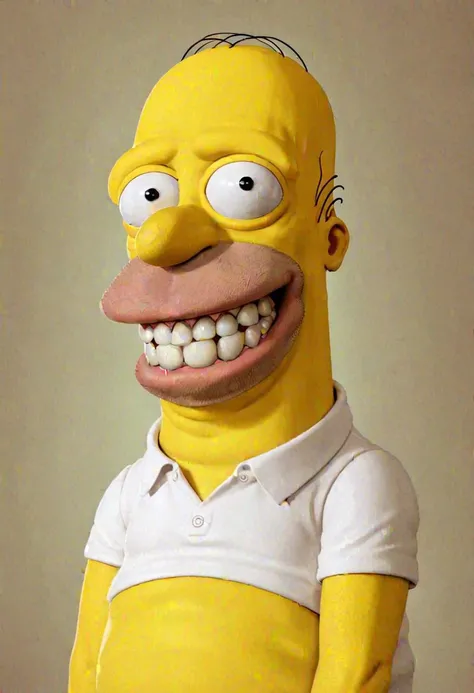 photo of anthropomorphic Homer Simpson, big eyes and showing teeth