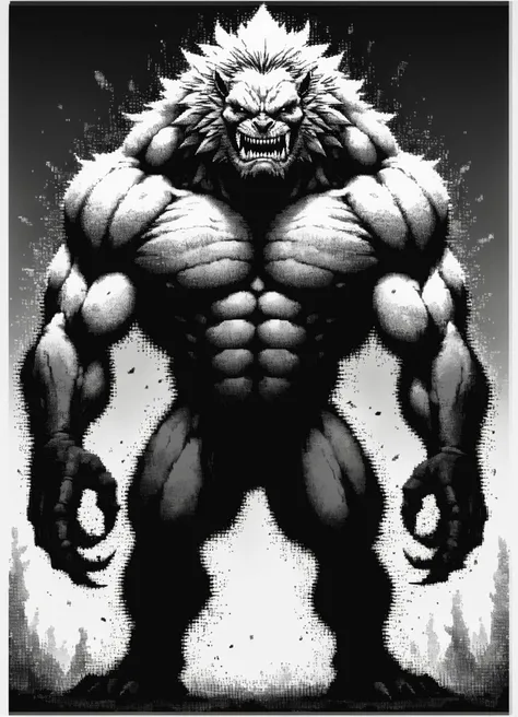 DonMD4t4D3ns1tyXL,score_9, score_8_up, score_7_up, score_6_up, alraune, fictional humanoid creatures, brutish, fearsome, strength, muscular,rough rugged appearance, 8 to 10 feet tall, broad, gray skin, thick coarse hair,broad, prominent brows, sharp, elongated noses, and wide, powerful jaws, sharp teeth fantasy ,dot art, data density, monochrome , rating_safe <lora:DonMD4t4D3ns1tyXL-pony:0.8>