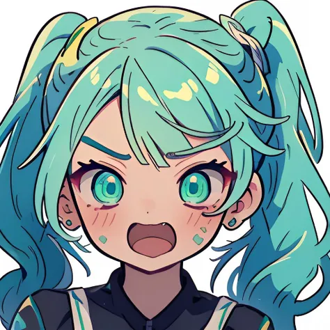 <lora:niji-emote:1.0>, Niji Emote, 1girl, sky blue side ponytail, green eyes, open mouth expression, masterpiece, 8k, high resolution, shallow depth of field, sharp focus