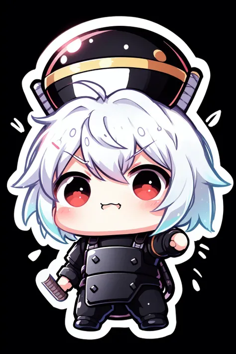 chibi, white outline, sticker, no humans, squeaky hammer, simple background, black background, anime coloring, twitch emote, <lora:NijiEmoteV2:1>