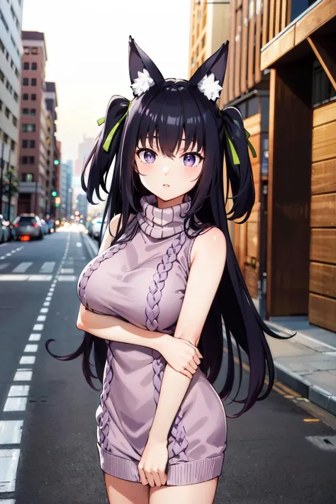 black hair, female, twin drills, solo, smol, pink eyes, massive breasts, very long hair, wear plain white sweater and pink skirt, masterpiece, ultra high quality