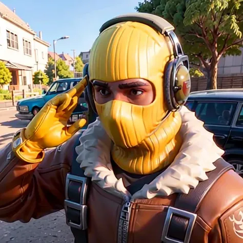 (masterpiece, best quality:1.2), Raptor, ((yellow ski mask, yellow balaclava, two-finger salute:1.2)), brown eyes, yellow gloves, straps, shotgun shells, belts, brown bomber jacket, fur collar, headset, kneepads, finely detail, masterpiece, best quality, extremely detailed CG unity 8k wallpaper, huge filesize , ultra-detailed, highres, extremely detailed, (realistic:1.5), photorealistic, octane render,(hyperrealistic:1.2), (photorealistic face:1.2), best quality, sharp focus,(8k), (4k), (Masterpiece), (Best Quality), extremely detailed, intricate, hyper detailed, (skindentation:1.3), (perfect face), (specular lighting:1.4) , (RAW photo, best quality), best quality ,masterpiece, an extremely delicate and beautiful, extremely detailed ,CG ,unity ,2k wallpaper, Amazing, finely detail, <lora:raptor-000009:0.65>