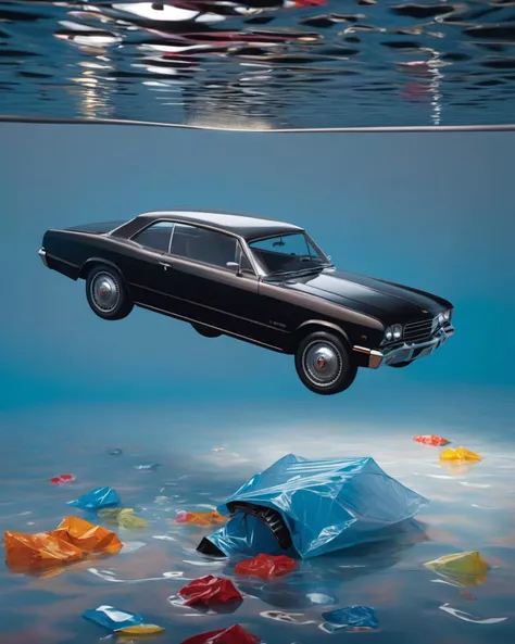a car is floating over Plastic Laminate, Dirk Crabeth, david rudnick, concept art, hyperrealism<lora:Car_Dream:1>