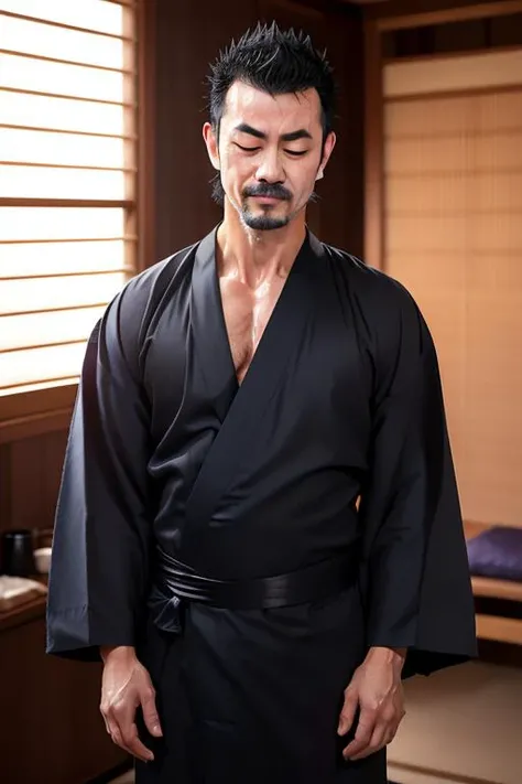 <lora:mensYUKATA_v10:0.5>
1man, (M-YUKATA),
1boy, (spiked hair and black hair),(closed eyes),(((facial_hair))),steaming body:1.2,oil:1.2,wet:1.2,(sweaty:1.2),(sweatdrop:0.8227),(backlighting:1.15763),((muscular:1.4)),(ads:1.2),penis:1, closed eyes, NYOTAIMORI,lying