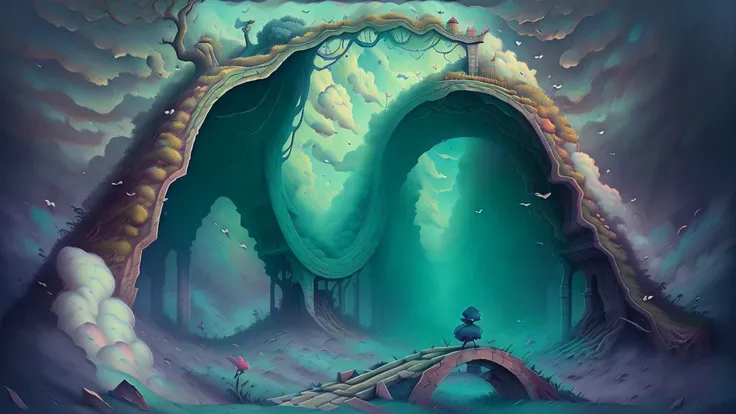 bridge made of clouds,overgrown,dreamlike,absurdes,fantasy <lora:DREAMEE_V0.01:1>,
