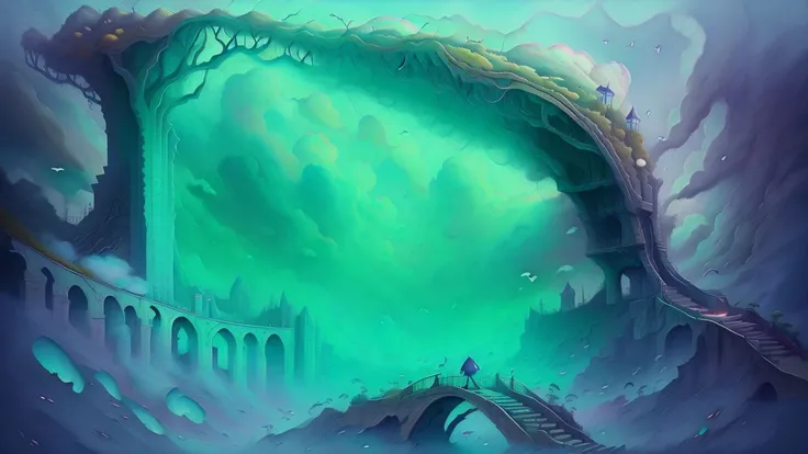 bridge made of clouds,overgrown,dreamlike,absurdes,fantasy <lora:DREAMEE_V0.01:1>,