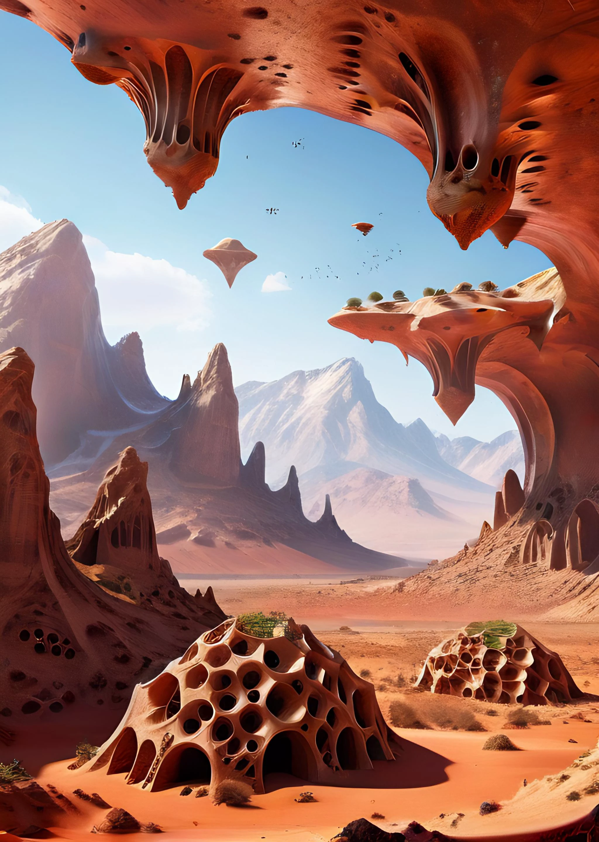 mountains with holes Trypophobia in Mars desert, numerous caves, nest, bees nest, insect nest. rivers, lakes, island, chemicals in the ground. Background; levitating rocks, flying mountains, mountain in the air, gothic vibe organic shapes, nest of aliens, nest of insects, Trypophobia, organic shapes, organic buildings, dreamy
<lora:kLabyrinth:0.50>,
<lora:add-detail-xl:1.00>,
<lora:SDXL_macro_Sa_May:0.50>,
<lora:xl_more_art-full_v1:0.50>,
<lora:DREAMEE_V0.01:1.00>,