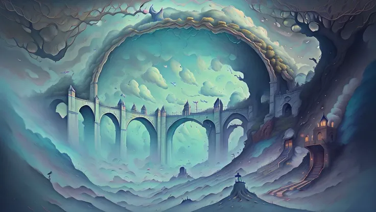 bridge made of clouds,overgrown,dreamlike,absurdes,fantasy <lora:DREAMEE_V0.01:1>,