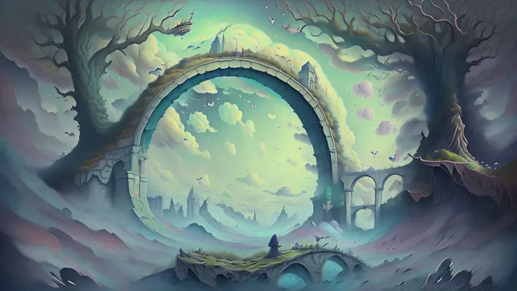 bridge made of clouds,overgrown,dreamlike,absurdes,fantasy <lora:DREAMEE_V0.01:1>,
