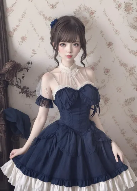 best quality,masterpiece,illustration,an extremely delicate and beautiful,extremely detailed,CG,unity,(1girl:1.2),lolita1,<lora:lolita1-v1:0.7>,blue dress,