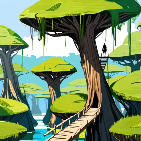 precarious, digital painting, Apocalyptic Mangrove Swamp<lora:EnvyPrecariousXL01:1><lora:EnvyHazeSliderXL01:2>