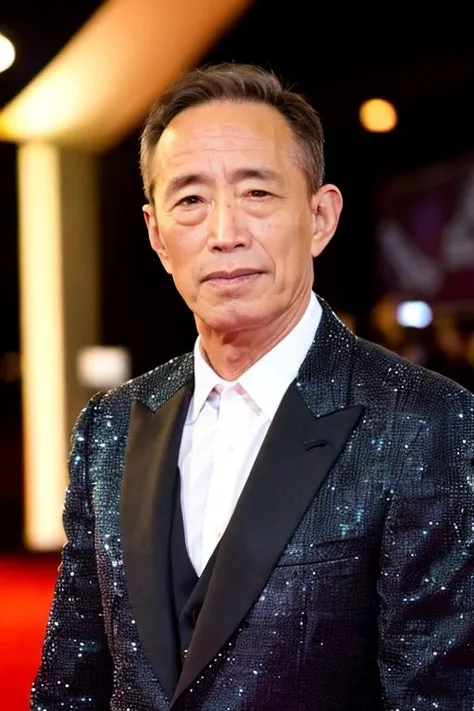 a men as movie star, (medium closeup:1.4), (face focus:1.2), modelshoot style, (extremely detailed CG unity 8k wallpaper), Intricate, High Detail, Sharp focus, dramatic, ((movie premiere gala)), ((standing on the red carpet)),(looking at viewer), (detailed pupils:1.2), (elegant black suit:1.3), (dimly lit) <lora:zhuxu_20230701011325:0.8>