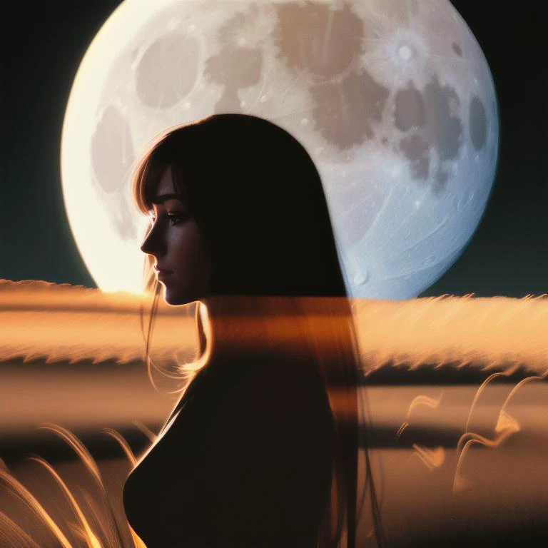 long exposure of the moon  with a woman in he foreground<lora:long exposure:1>