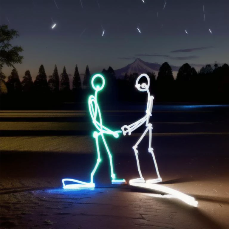 painting with light at night, stick men <lora:long exposure:1>