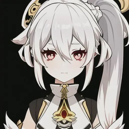GenshinAvatar, (a girl with white hair and white eyes:1.4), highly_detailed, illustration, portrait, (((masterpiece))),(((bestquality))), (black_background:1.4), simple_background, <lora:GenshinAvatarV2:1>